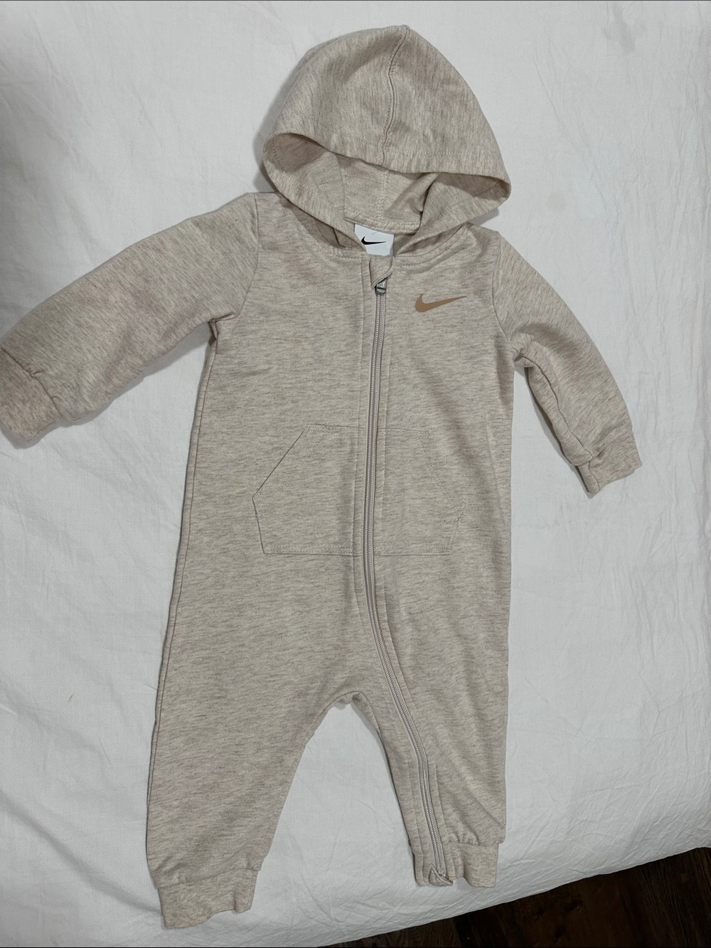 Nike Toddler Hooded Beige One-Piece Zipper Romper